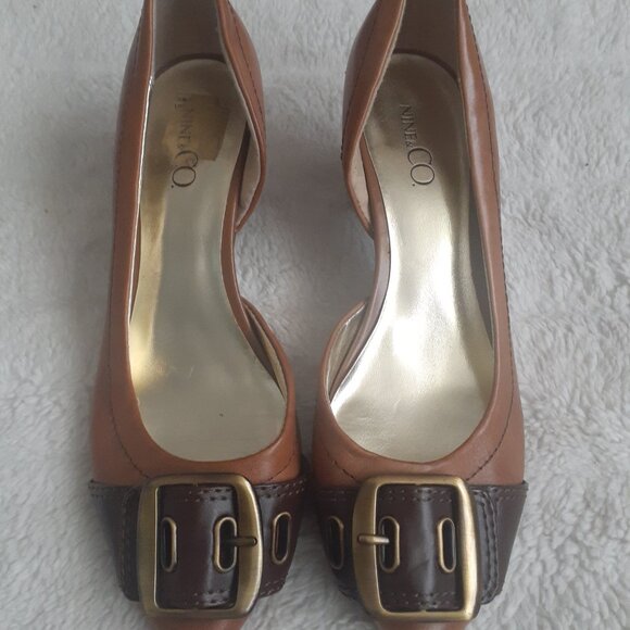 NINE & CO D'ORSAY HEELS POINTY TOE PUMPS JJBELISMA BROWN LEATHER-WOMENS SIZE 6.5 - Picture 3 of 7